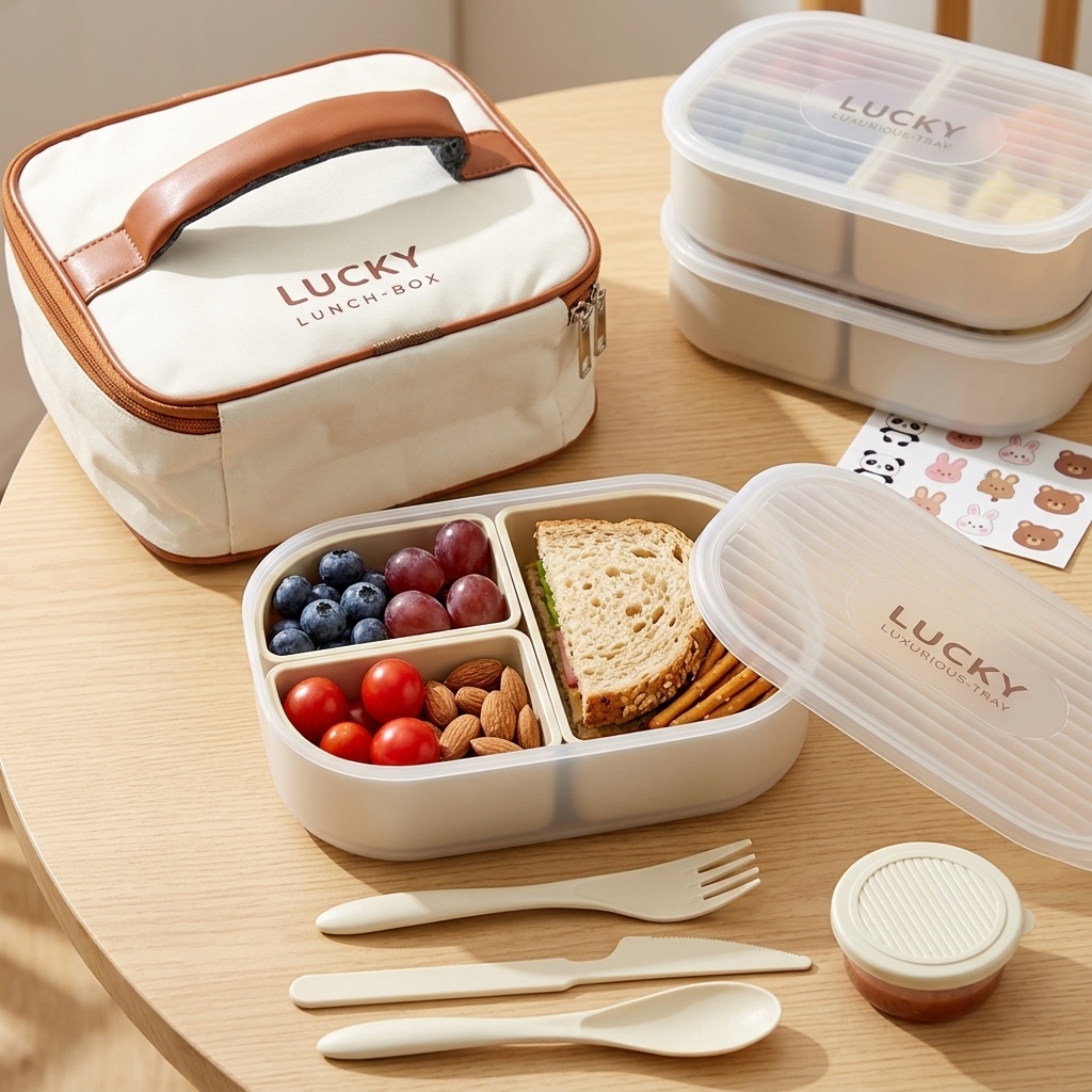 Bento Box Two Tier - Tragbarer, unterteilter Kunststoff-Lunchbehälter für Kinder, Schüler,
