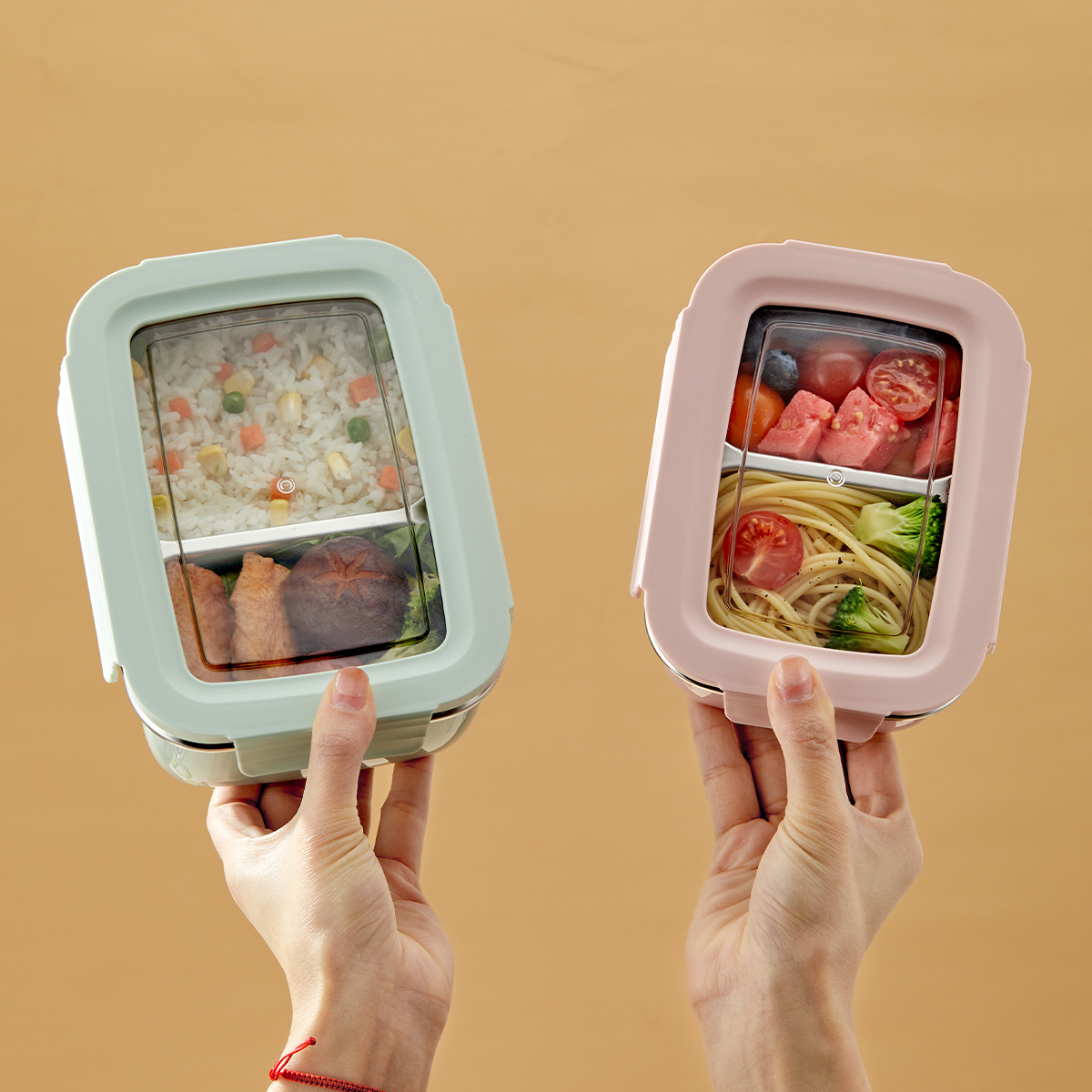 Bento Box Two Tier - Mikrowellen-Lunchbox mit Fächern aus Edelstahl 304,