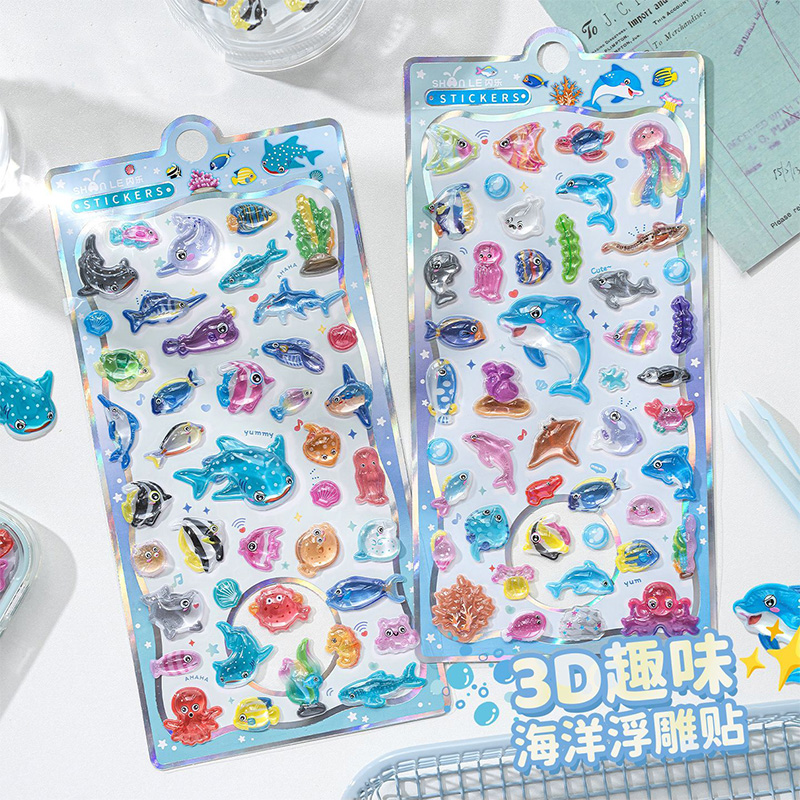Japanese Lifestyle Gifts - Japanischer Cartoon-Stil Meereslebewesen 3D Relief Kristall-Aufkleber