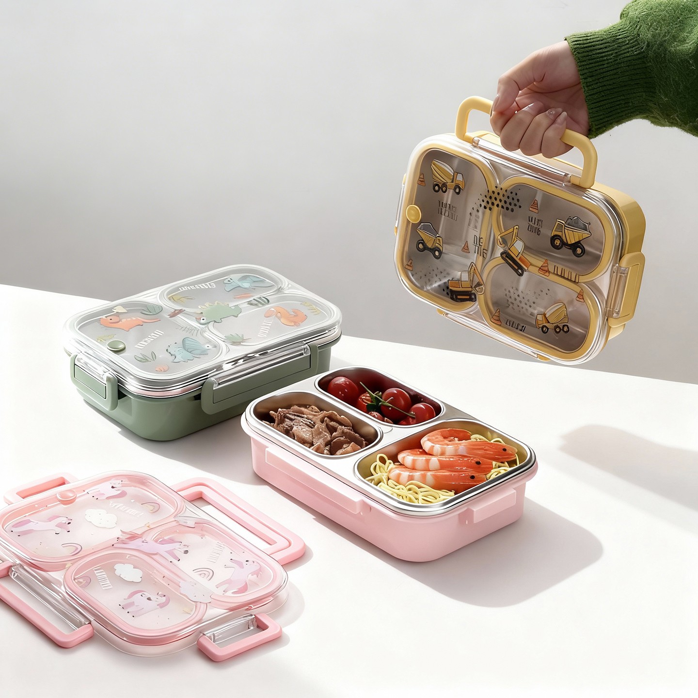 Bento Box Two Tier - Große Cartoon-Lunchbox für Kinder mit Griff,
