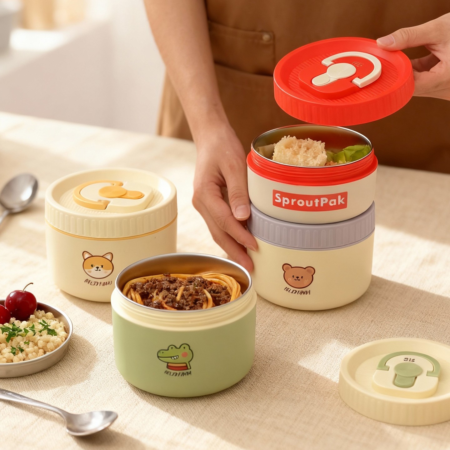 Bento Box Two Tier - Thermisch isolierte Bento-Lunchbox mit Griff, tragbarer